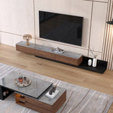 Walnut-Black Stone Rectangle Long TV Stand with Drawers Image - 12