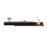 Walnut-Black Stone Rectangle Long TV Stand with Drawers Image - 18