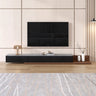 Walnut-Black Stone Rectangle Long TV Stand with Drawers Image - 2