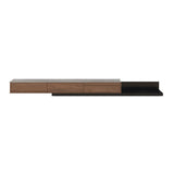 Walnut-Black Stone Rectangle Long TV Stand with Drawers Image - 20