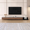 Walnut-Black Stone Rectangle Long TV Stand with Drawers Image - 4