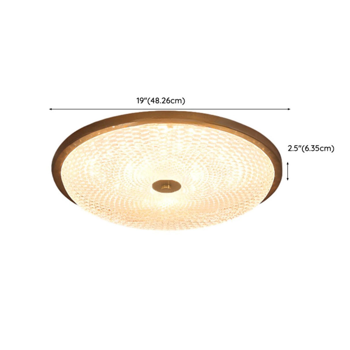 Walnut Circle Glass Wood Flush Mount Ceiling Light Image - 14