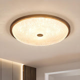 Walnut Circle Glass Wood Flush Mount Ceiling Light Image - 3