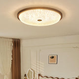 Walnut Circle Glass Wood Flush Mount Ceiling Light Image - 6