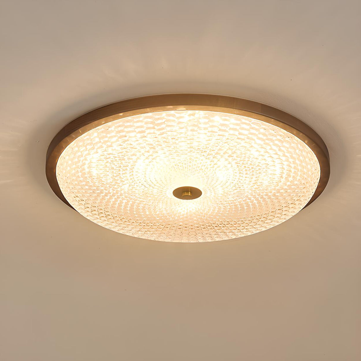 Walnut Circle Glass Wood Flush Mount Ceiling Light Image - 9