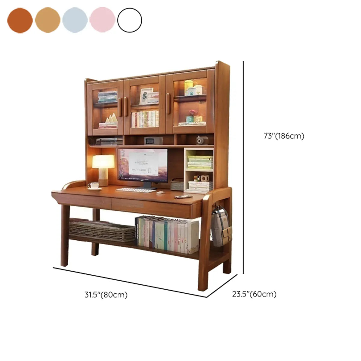 Walnut Drawers Shelf Bookcase H-Shape Credenza Desk 