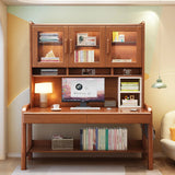 Walnut Drawers Shelf Bookcase H-Shape Credenza Desk Image - 4