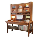 Walnut Drawers Shelf Bookcase H-Shape Credenza Desk Image - 6