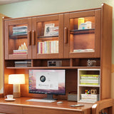 Walnut Drawers Shelf Bookcase H-Shape Credenza Desk Image - 8