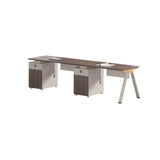 Walnut Executive Dual Workspace Desk Set with Cabinets Image - 10