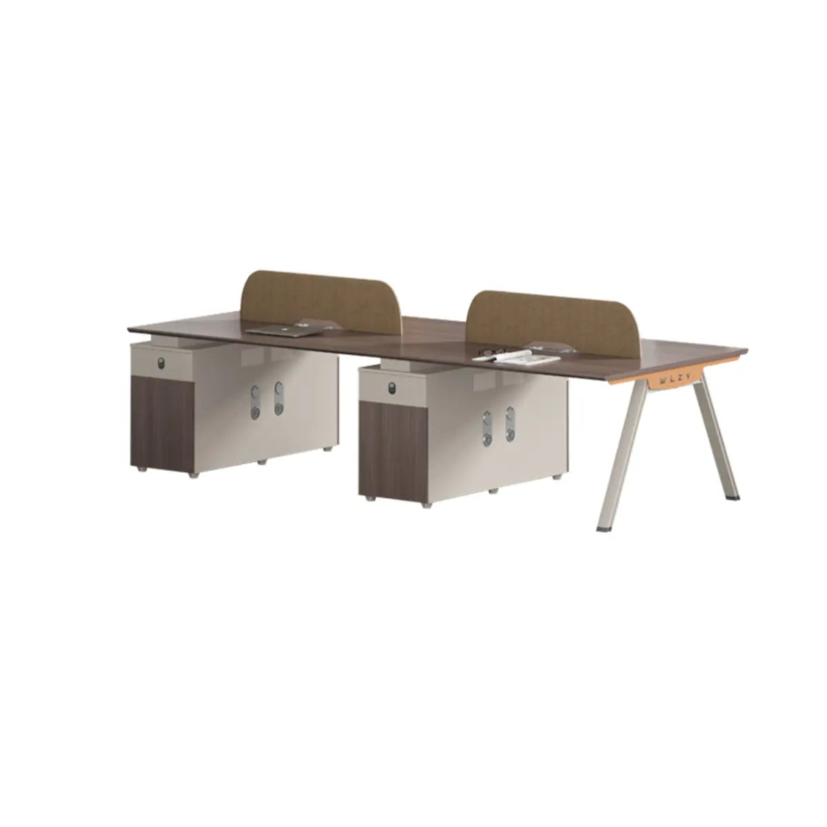 Walnut Executive Dual Workspace Desk Set with Cabinets Image - 12