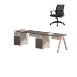 Walnut Executive Dual Workspace Desk Set with Cabinets Image - 13