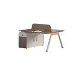 Walnut Executive Dual Workspace Desk Set with Cabinets Image - 2