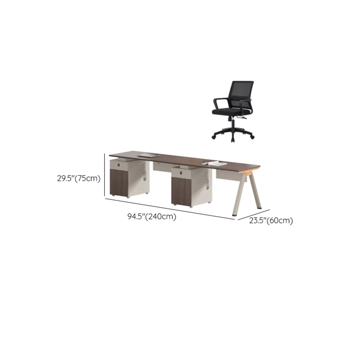 Walnut Executive Dual Workspace Desk Set with Cabinets Image - 20