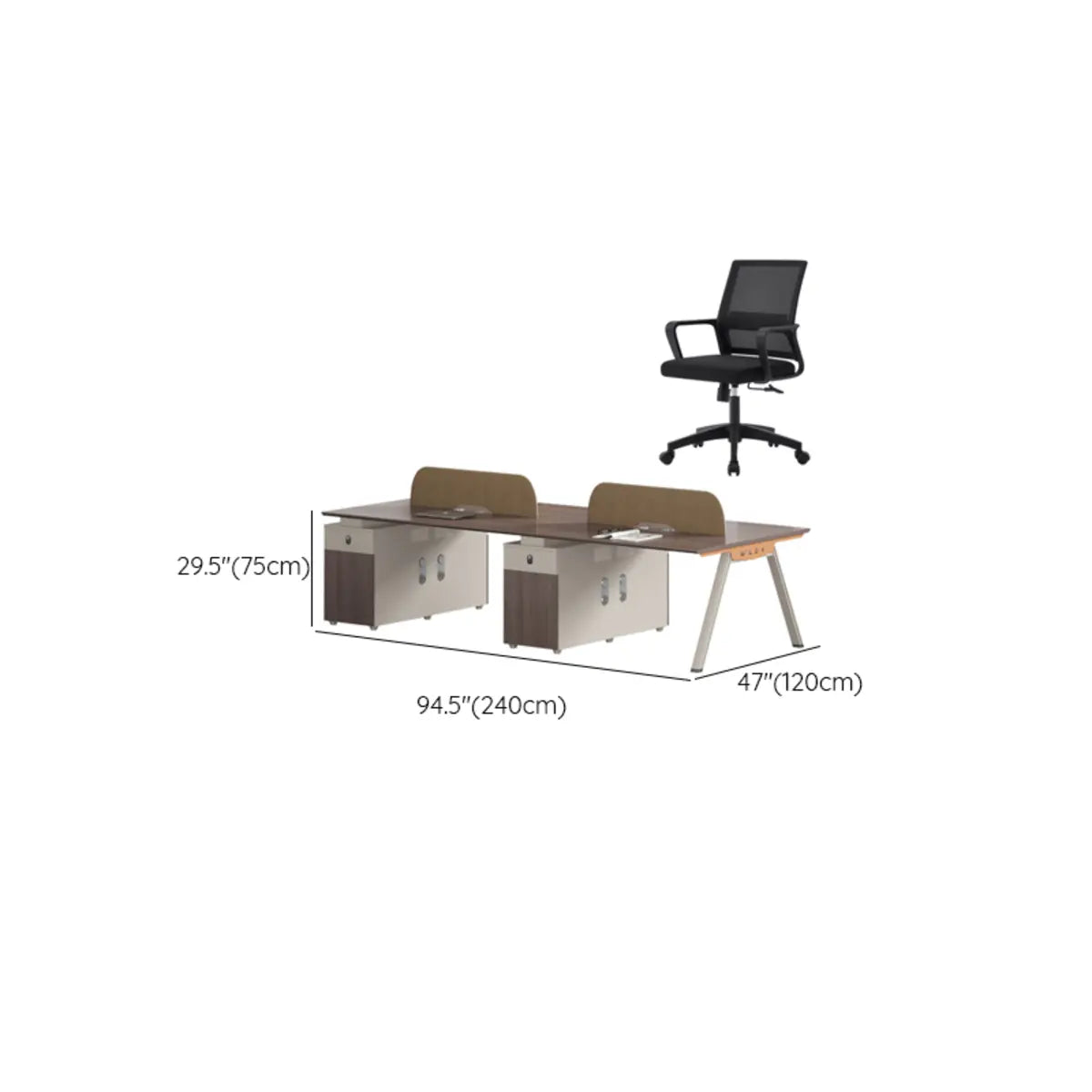 Walnut Executive Dual Workspace Desk Set with Cabinets Image - 25