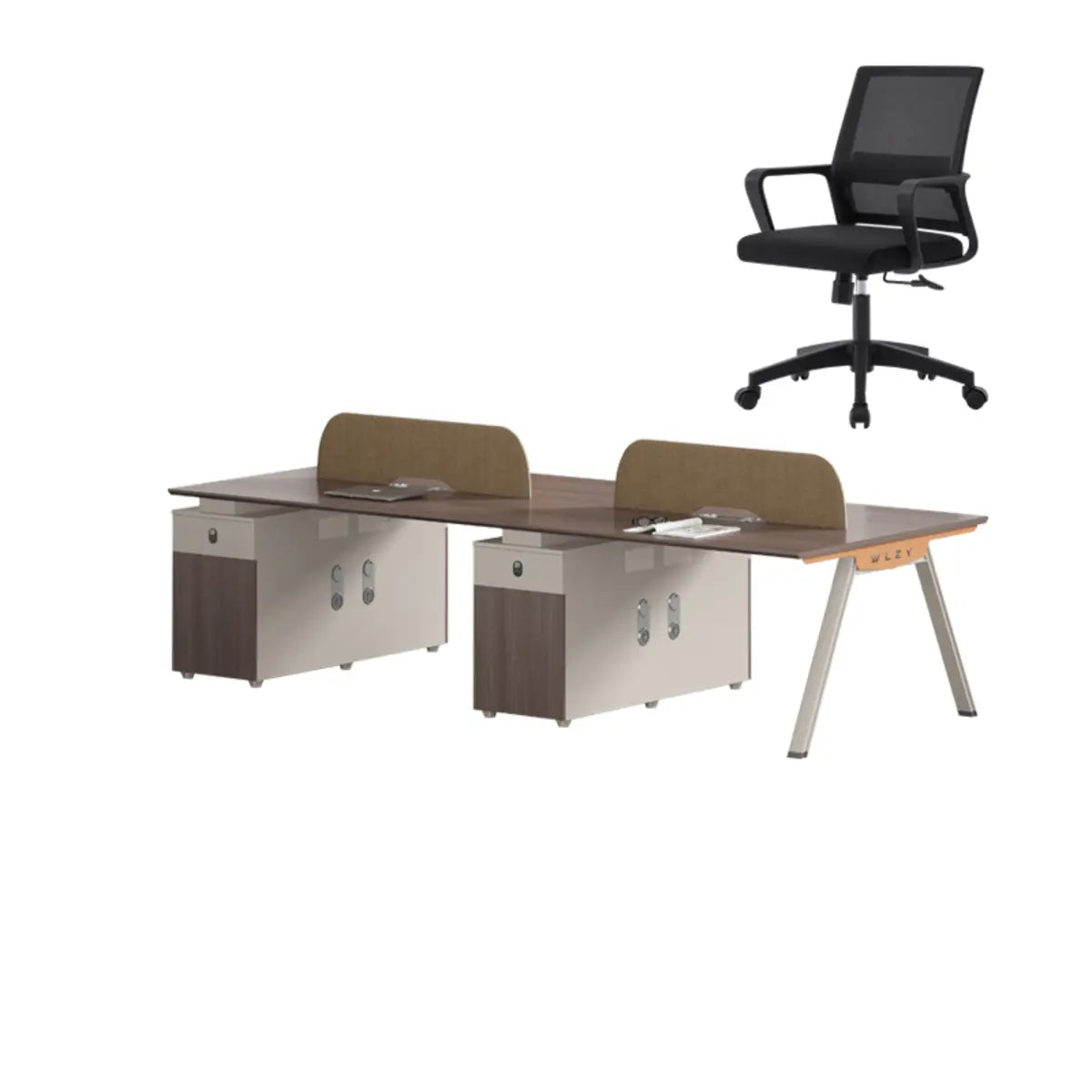 Walnut Executive Dual Workspace Desk Set with Cabinets Image - 6