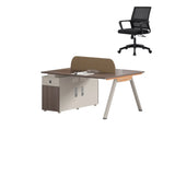 Walnut Executive Dual Workspace Desk Set with Cabinets Image - 9