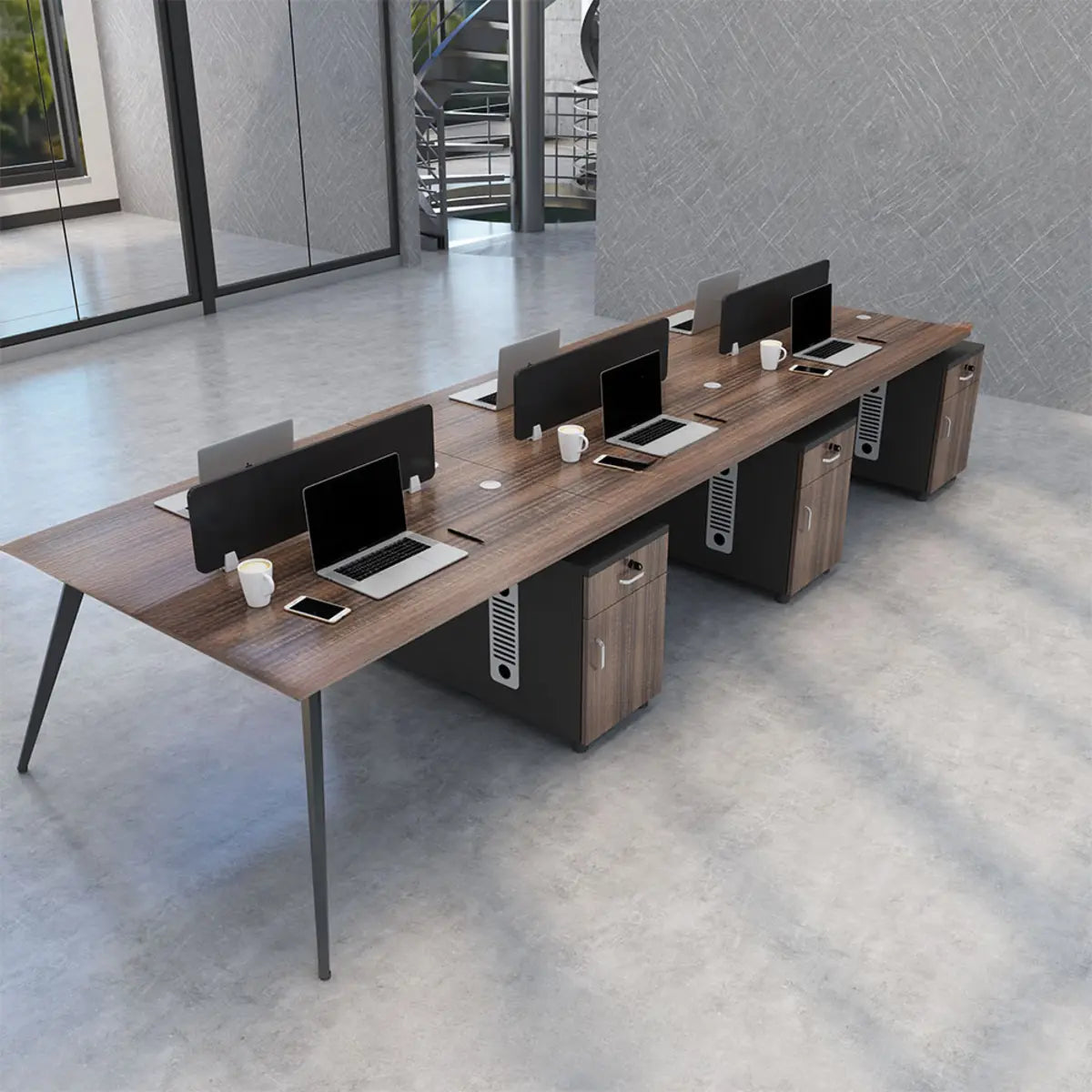 Walnut Finish Rectangular Wood Storage Office Furniture Set Image - 13