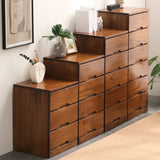 Walnut Finish Solid Wood Step Design Chest with Drawers Image - 1