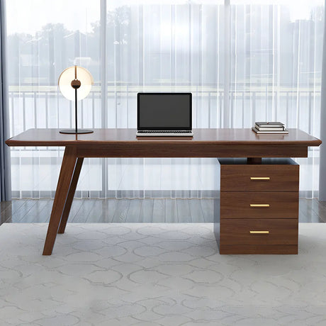 Walnut Rectangular Drawers Standard Width Writing Desk Image - 2