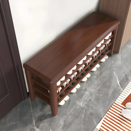 Walnut Rubberwood Entryway Bench with Shoe Storage Image - 1