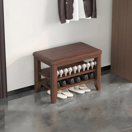 Walnut Rubberwood Entryway Bench with Shoe Storage Image - 2