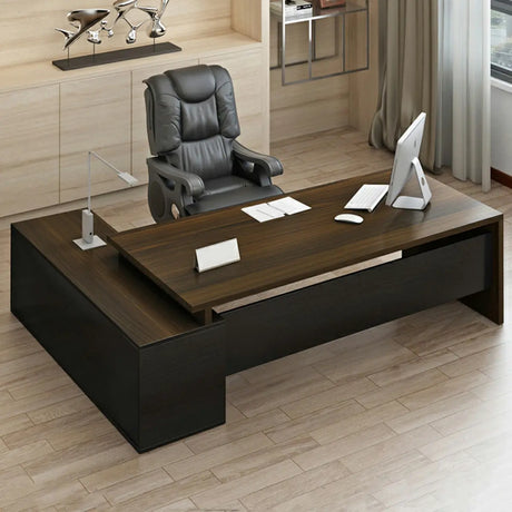 Walnut Storage Cabinet Wood L-Shaped Executive Desk Image - 1