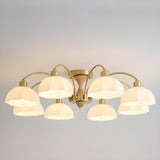 Walnut White Glass Flower Semi-Flush Mount Lamp 8-Light Image - 11