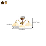 Walnut White Glass Flower Semi-Flush Mount Lamp 8-Light #size