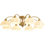 Walnut White Glass Flower Semi-Flush Mount Lamp 8-Light Image - 5