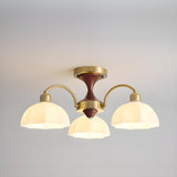 Walnut White Glass Flower Semi-Flush Mount Lamp 8-Light Image - 6