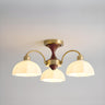 Walnut White Glass Flower Semi-Flush Mount Lamp 8-Light Image - 6