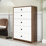 Walnut White Rectangular Wood 5 Drawer Filing Cabinet Image - 2