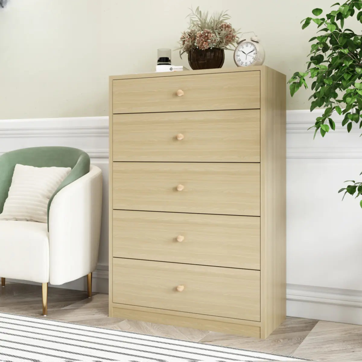 Walnut White Rectangular Wood 5 Drawer Filing Cabinet Image - 3