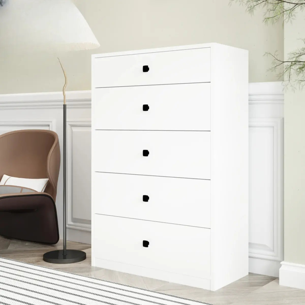 Walnut White Rectangular Wood 5 Drawer Filing Cabinet Image - 7