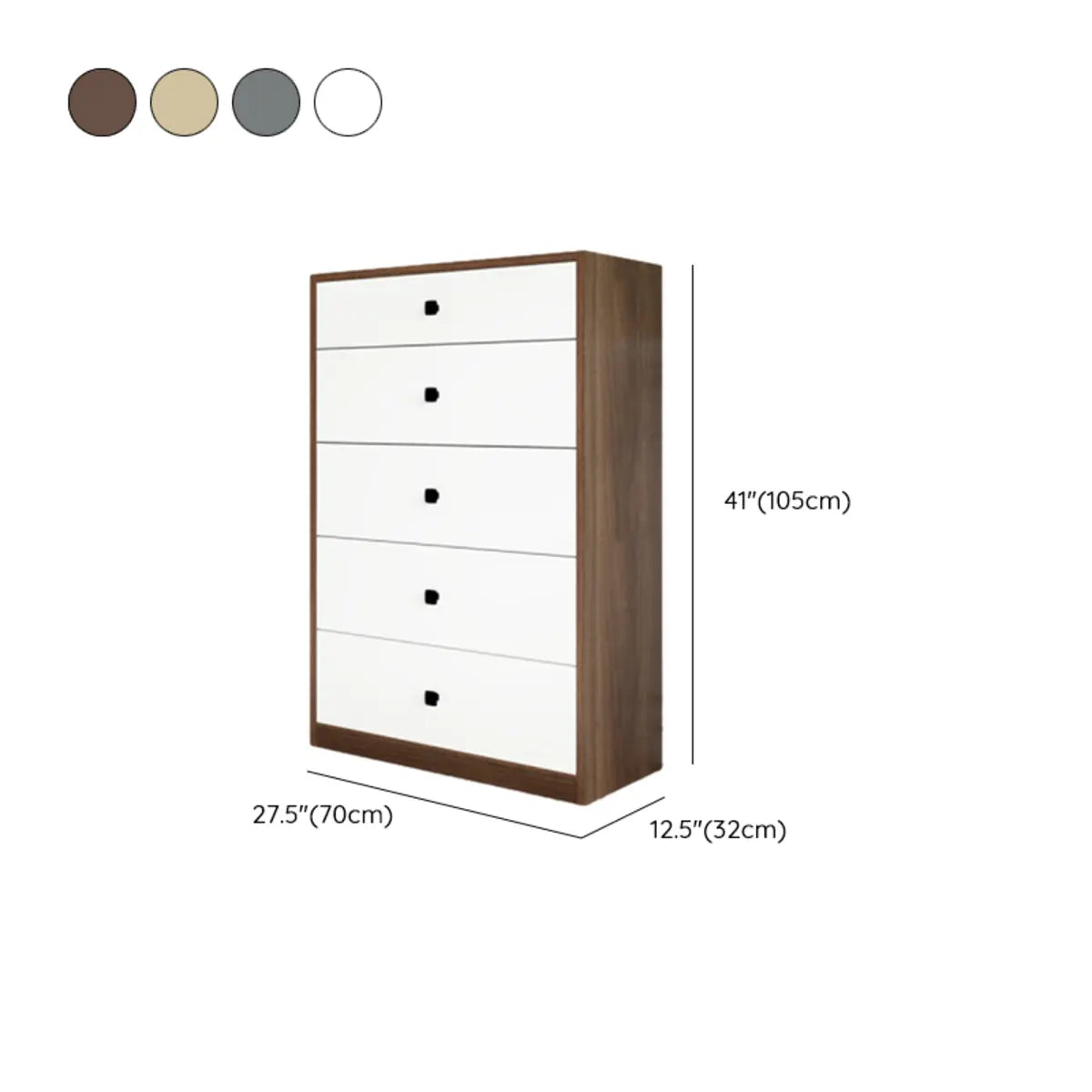 Walnut White Rectangular Wood 5 Drawer Filing Cabinet 