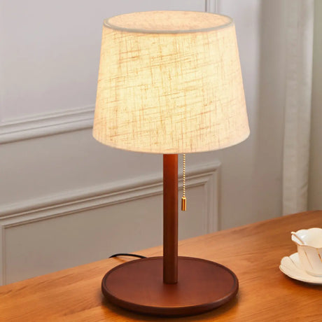 Walnut Wood  Bedside Table Lamp with Pull Chain Switch Image - 1