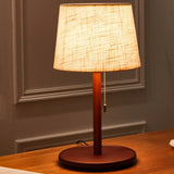 Walnut Wood  Bedside Table Lamp with Pull Chain Switch Image - 3