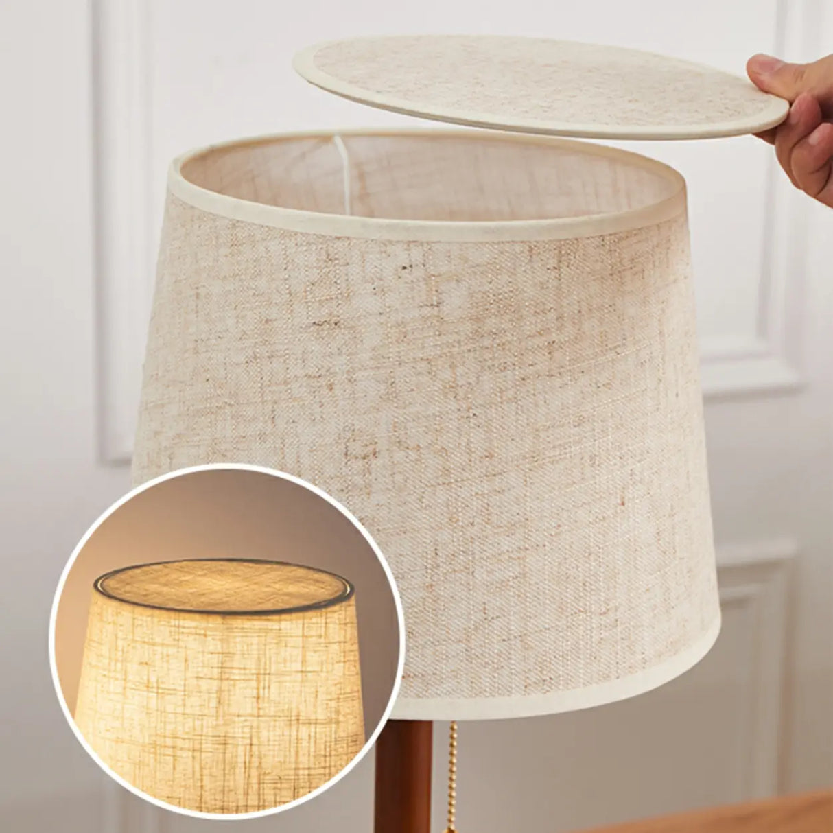 Walnut Wood  Bedside Table Lamp with Pull Chain Switch Image - 4