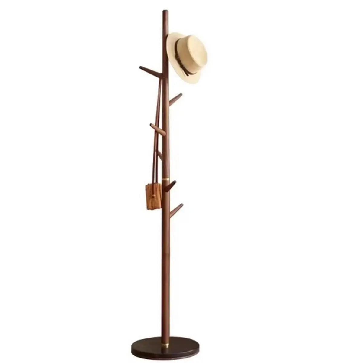 Walnut Wood Brown Frame Tall Stand Hooks Coat Rack Image - 5