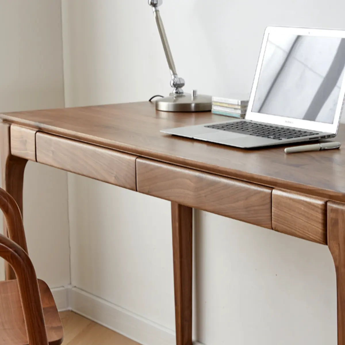 Walnut Wood Drawer Butcher Block Rectangle Writing Desk Image - 9