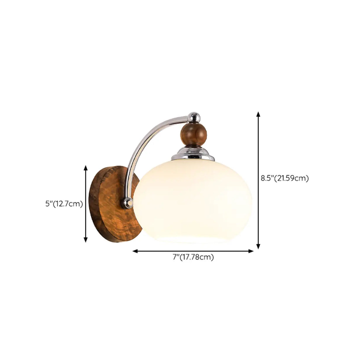 Walnut Wood Drum White Frosted Glass Wall Sconce 