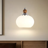 Walnut Wood Drum White Frosted Glass Wall Sconce Image - 3