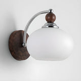 Walnut Wood Drum White Frosted Glass Wall Sconce Image - 4