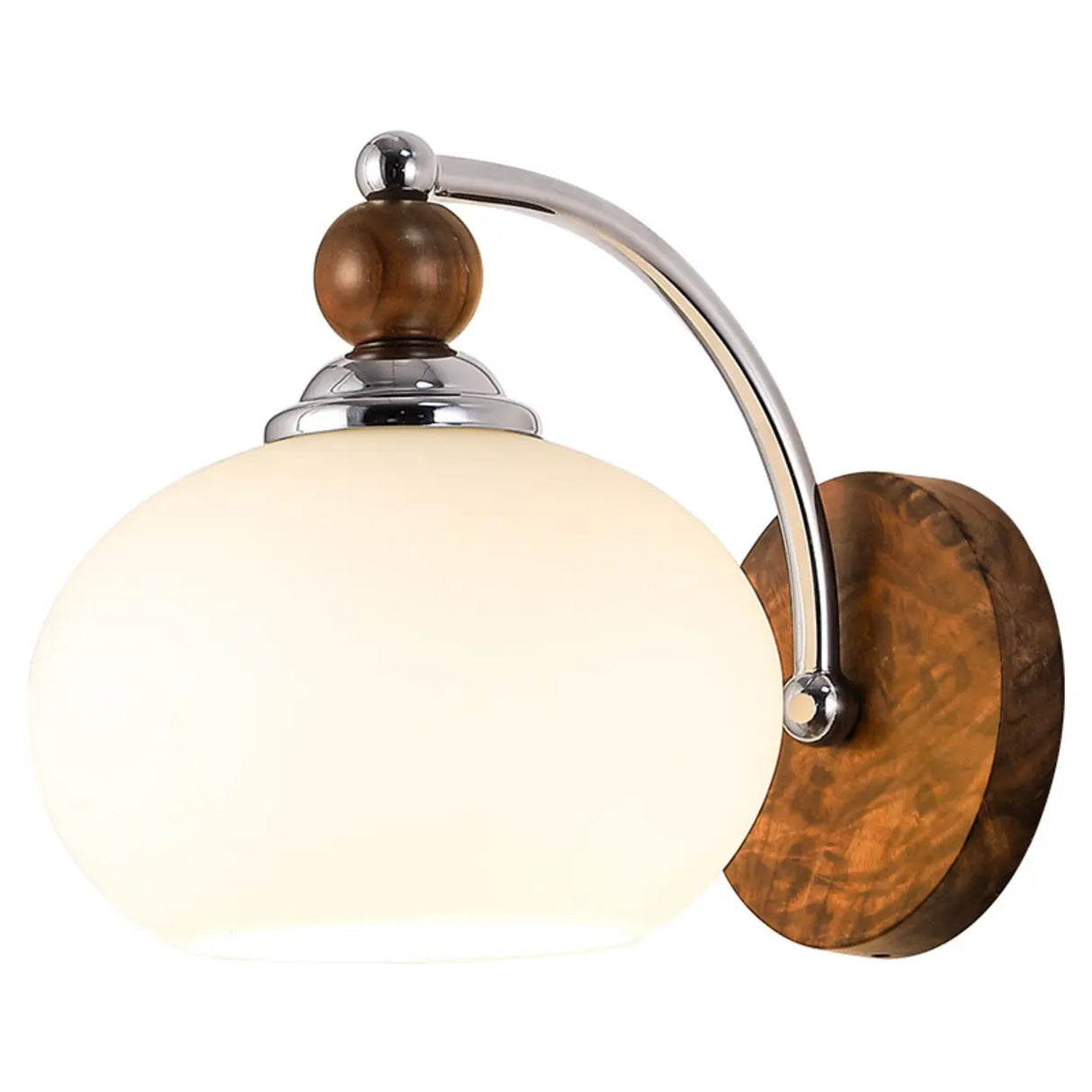 Walnut Wood Drum White Frosted Glass Wall Sconce Image - 5