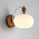 Walnut Wood Drum White Frosted Glass Wall Sconce Image - 6