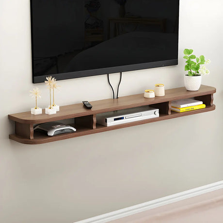 Walnut Wood Floating Mount Open Storage TV Stand Image - 1