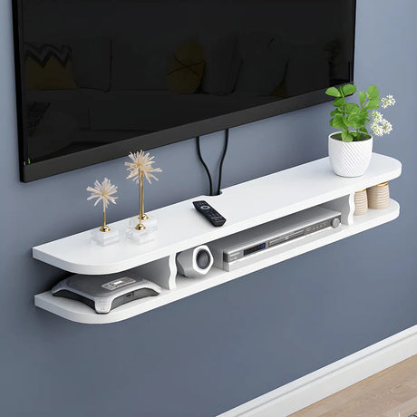 Walnut Wood Floating Mount Open Storage TV Stand Image - 2