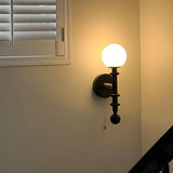 Walnut Wood Globe Glass Wall Sconce with Pull Chain Image - 14