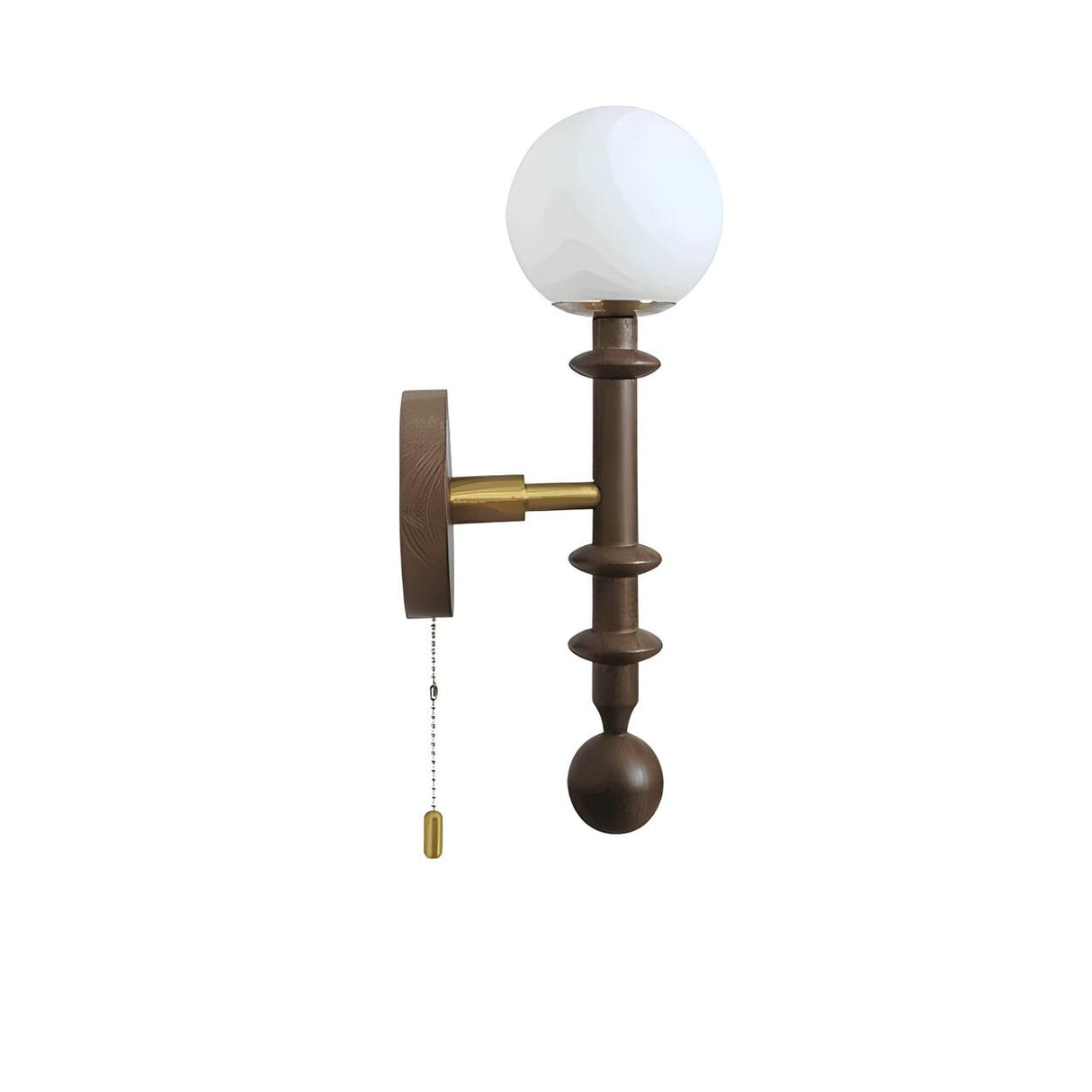 Walnut Wood Globe Glass Wall Sconce with Pull Chain Image - 5